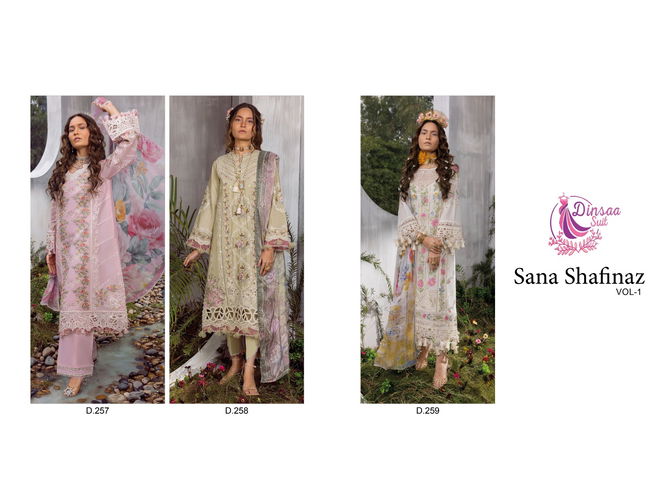 Sana Shafinaz Vol 1 By Dinsaa Cotton Embroidery Pakistani Suits Wholesale Price In Surat
